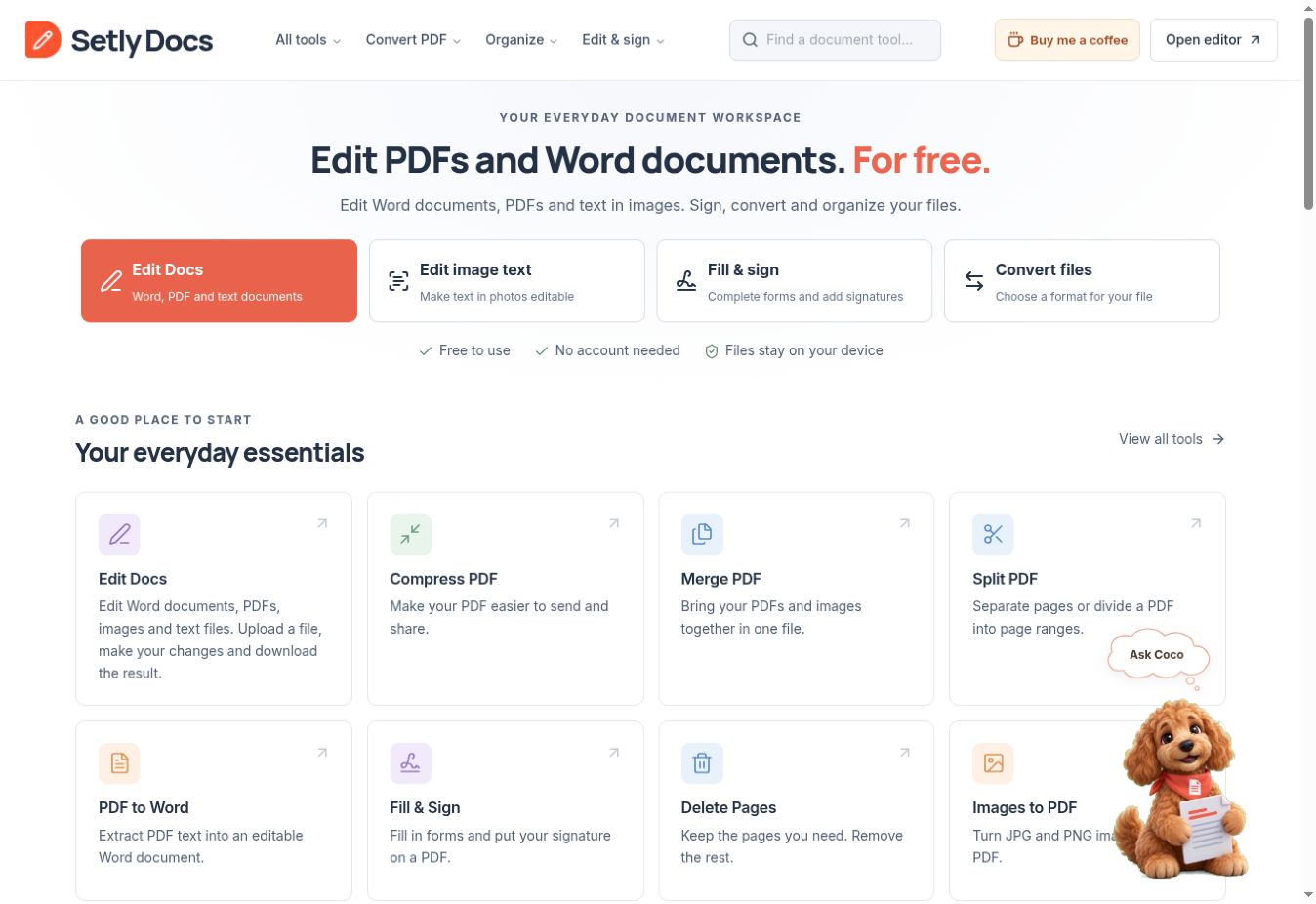 Setly Docs: Document workspace