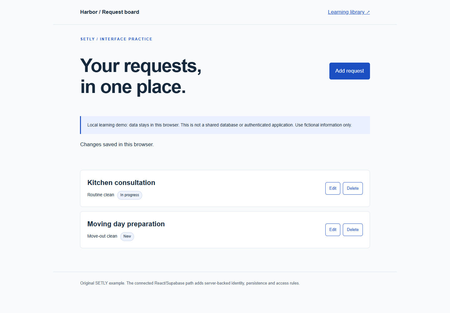 Two saved local demo requests